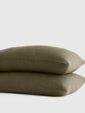 Set of 2 standard organic linen pillowcases Dusty Olive
